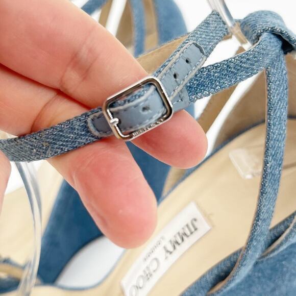 Jimmy Choo Blue Denim Bing 120 Crystal Embellished Wedge Sandal size IT 39 - Picture 11 of 15